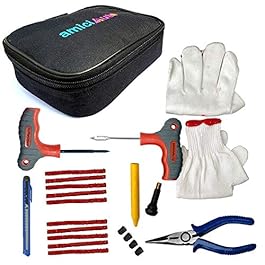 amiciAuto Tubeless Tyre Puncture Repair Complete Kit for Car and Bike (Complete Kit with Easy Storage Nylon Bag)