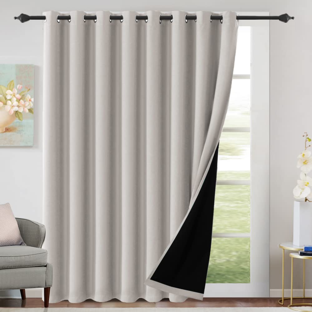 Photo 1 of H.VERSAILTEX 100% Blackout Patio Curtains Thermal Insulated Curtains for Sliding Door Extra Wide Window Panels Full Light Blocking Grommet Drapes with Black Liner, W100 x L108 inch - Pumice Stone