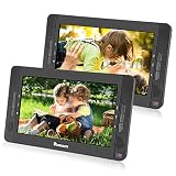 NAVISKAUTO 10.1" Dual Screen Portable DVD Player, Twins CD Players Play a Same or Different Movies with 5-Hour Built-in Rechargeable Battery, USB/SD/MMC Inputs (Black, 2 X DVD Player)