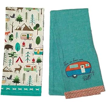 Design Imports DII Happy Camper How We Roll Dish Towels - Set of 2 - Camper Embellished - Campsite Printed