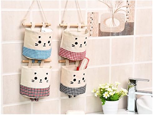 PythonWorld Small Linen/Cotton Fabric Wall Storage Bag 3-5 Pockets Over the Door Hanging Organizer