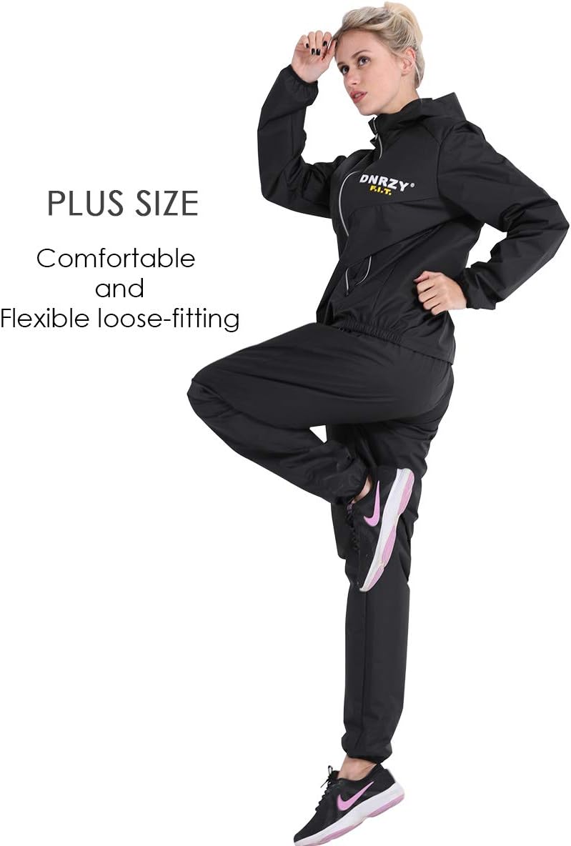 DNRZY F.I.T Sweat Sauna Suit Weight Loss for Men and Women, Long Sleeve Waterproof Black Workout Clothes Hooded Jacket Pants for Men and Women : Sports & Outdoors