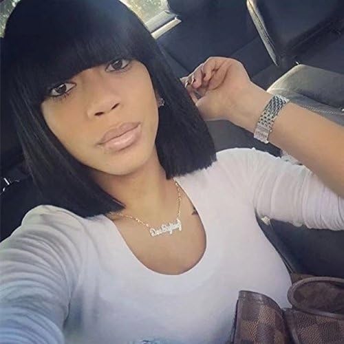 Zhangxiuzhu Wig Short Human Hair Bob Wigs With Bangs Glueless Full Lace Short Wigs For Black Woman 10" Bob Straight Lace Front Wigs With BaBy Hair