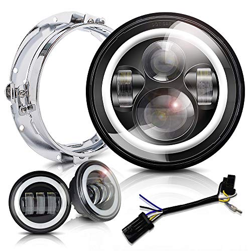 Halo LED Headlight 7 inch DOT Approved 4.5 inch Fog Passing Lights Ring Kit Motorcycle Headlamp for Harley Davidson Heritage Softail Deluxe Fatboy Touring Road King Ultra Classic Electra Street Glide