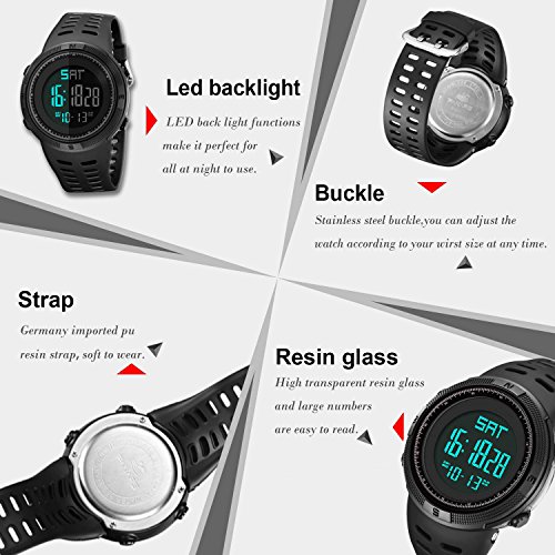 image for cofuo Men Digital Sports Watch, Military Multifunction Outdoor Electro