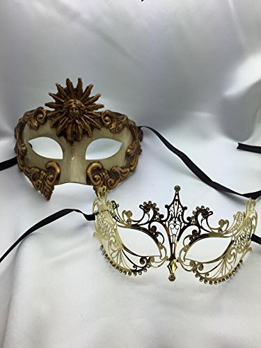 New Couple Lover Mask Gold Egyptian + Gold Extravagant Mardi Gras Venetian Halloween Ball Prom Masquerade Mask