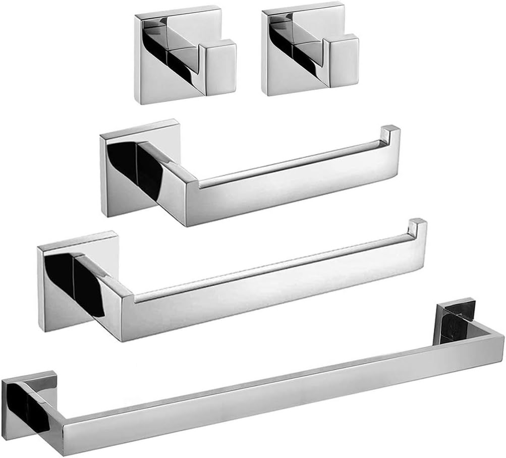 ThinkTop Bathroom Accessory Set, Stainless Steel Chrome Finish Wall Mount Square