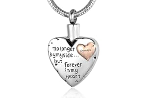 RIMZVIUX Cremation Jewelry for Ashes -No Longer By My Side Forever in My Heart Urn Pendant Necklace for Ashes Grandma Grandpa Mom Dad Papa Nana Brother Sister
