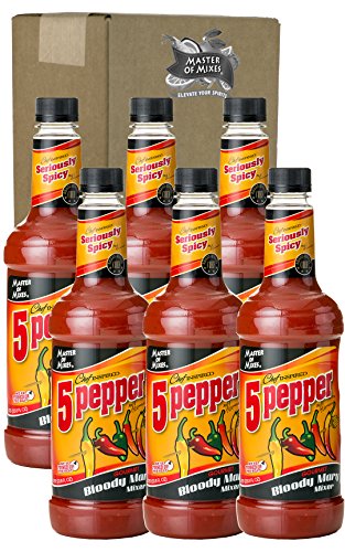 Master of Mixes 5 Pepper Extra Spicy Bloody Mary Drink Mix, Ready to Use, 1 Liter Bottle (33.8 Fl Oz), Pack of 6