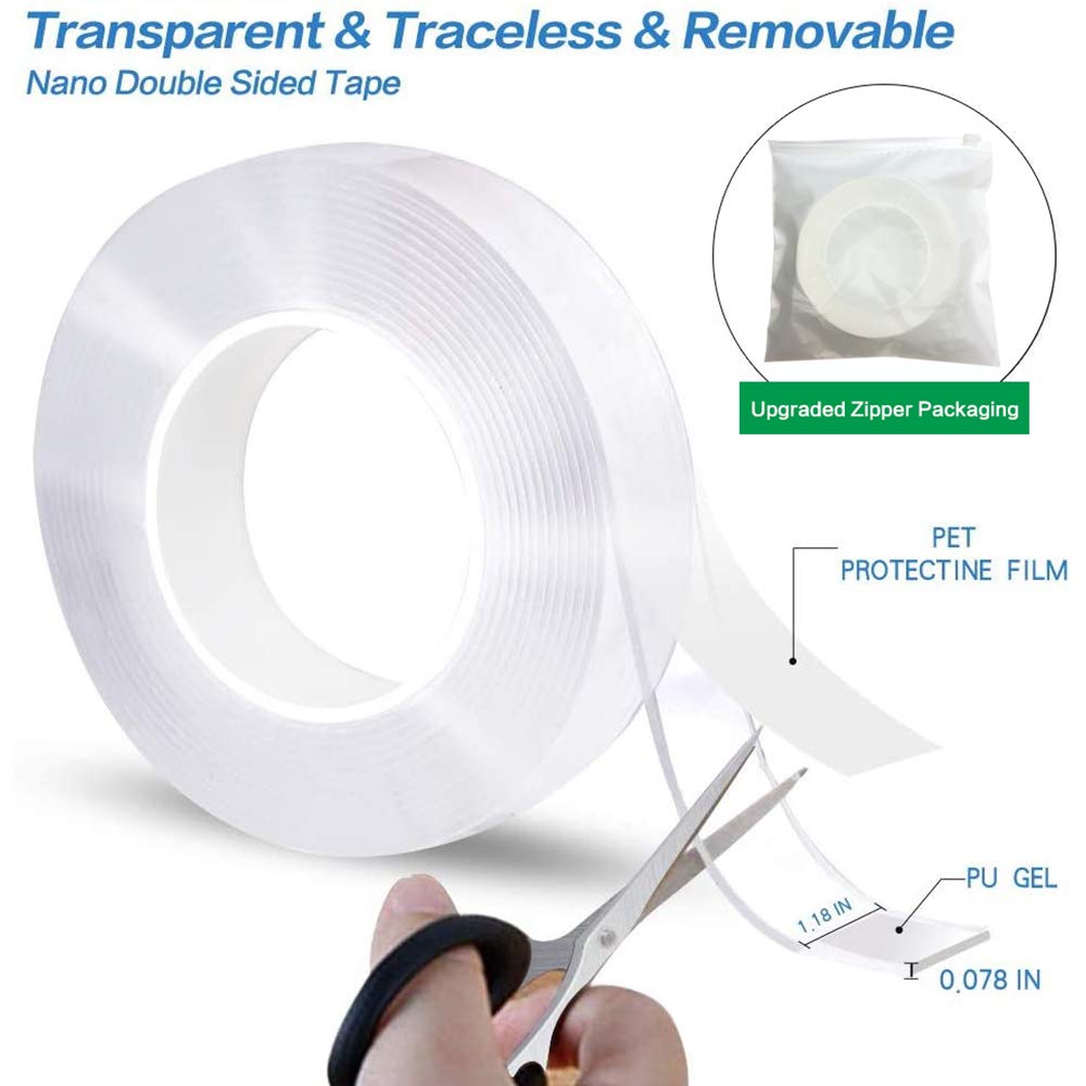 EZlifego Nano Double Sided Tape(16.5FT/5M), Removable Heavy Duty Mounting Tape,Multipurpose Traceless Adhesive Grip Strong Sticky，Washable Transparent Strips Wall Tape Carpet Tape for Paste&Household: Industrial & Scientific