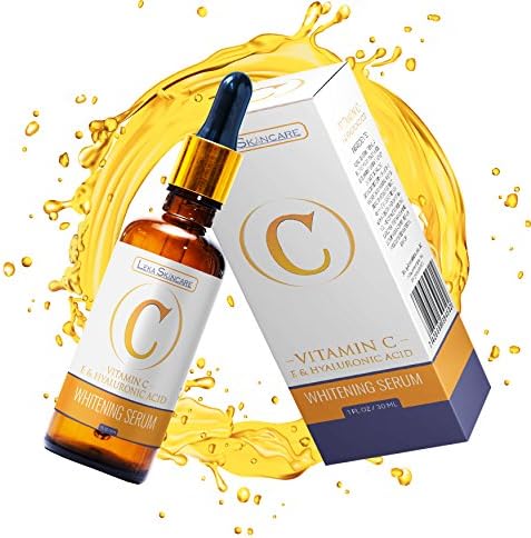 Vitamin C Serum, Hyaluronic Acid & Vitamin E for Face, Topical Facial Whitening Serum, Best Anti Aging, Decrease Wrinkle, Lightening Effects on Pigmentation, Under-Eye Bags 1 OZ