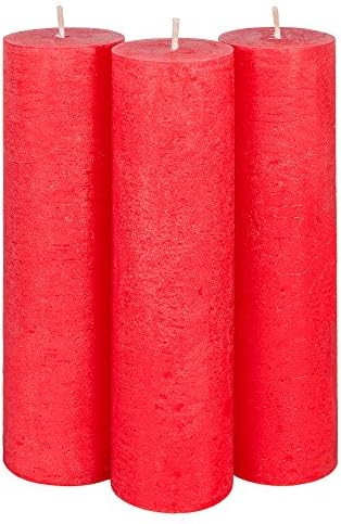 Candle Atelier Christmas Red 2" x 7.5" Handmade Pillar Candles, Fragrance-free, Set of 3