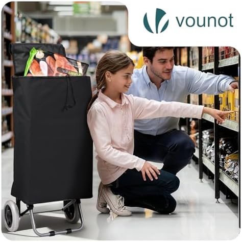 ® Carro de la Compra Plegable 2 Ruedas, Carrito Compra 2 en 1 de 59L con Bolsa Oxford Desmontable Bolsillo Trasero con Cremallera, Carro de Compras Chasis Ligero para Subir Escaleras Negro