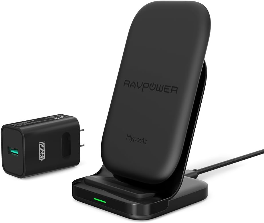 Wireless Charging Stand RAVPower 2 Coils 7.5W Qi-certified Compatible iPhone XS MAX XR X 8 & 8 Plus with HyperAir, 10W Qi for Galaxy S9 S9+ Note 8 All Qi-Enabled Devices (Black)