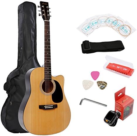 Acoustic Guitar Music 41 Inch Cutaway Starter Guitar Package - Gloss Natural