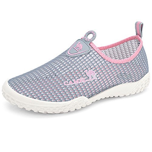 Camel Mens Slip On Sneakers Casual Shoes Breathable Mesh Low Top Lightweight Sneakers for Women Walking Unisex Shoes for Couples Size 6.5,Gray/Pink