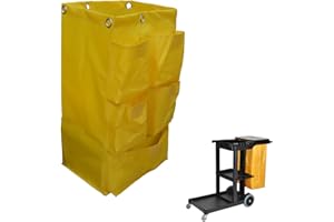 HOWOSO Replacement Janitorial Cart Bag, High Capacity Waterproof Thickened Housekeeping Commercial Janitorial Cleaning Cart Bag with 6 Brass Grommets - 25 Gallon (Yellow with 5 Pockets)