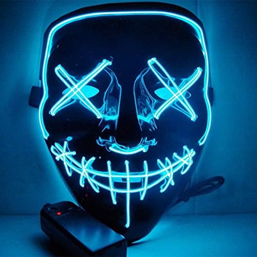 Halloween Mask Cosplay LED Glow Scary EL Wire Light Up Grin Masks for Festival Parties Costume (Blue)