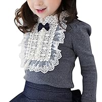 Zhengpin Elegant Baby Kids Girls Bowknot Cotton Lace Long Sleeve Shirt Toddler Blouse Tops Grey