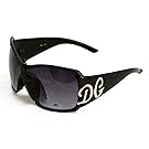 DG Eyewear Celebrity Inspired Vintage Women's Sunglasses Oversized Frame, Black Frame with Silver Accent