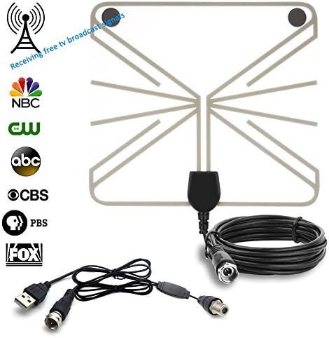 Amplified Digital Indoor HD TV Antenna, 50 Miles Range TV Antenna with Amplifier Signal Booster Upgraded Version -10ft Coax Cable (clear)