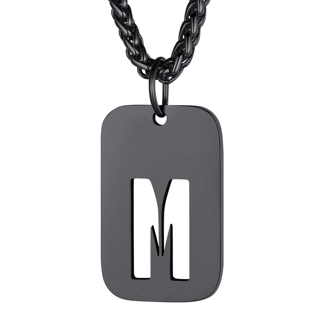 FindChic Dog Tag Chain Black Initial M Necklace Mens Letter Necklace — image 1