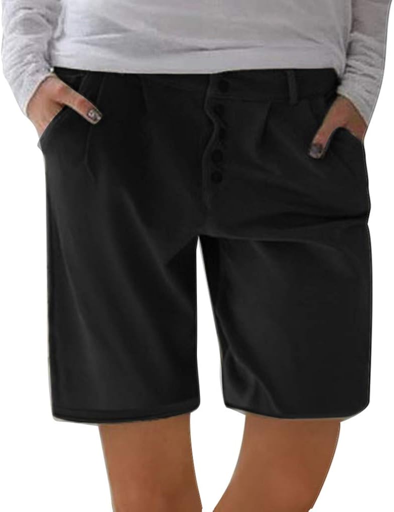 Amazon.com: aihihe Women Plus Size Bermuda Shorts with Pockets Stretch Casual Summer Elastic 