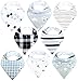 Baby Bandana Drool Bibs for Boys and Girls, 8-Pack Hypoallergenic Absorbent Organic Cotton With Snaps Teething Drooling, Unisex Baby Shower Gift, Newborn Registry Must Haves (Black White monochrome)