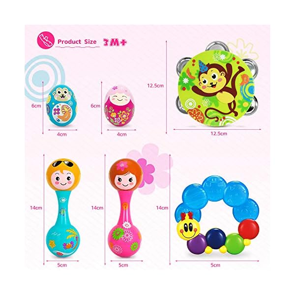 EastSun-Baby-Musical-Instruments-Sensory-Toy EastSun Sensory toys for Babies - Rattle Toy Set with Maracas, Sand Eggs, Tambourine for Musical Instrument Early…