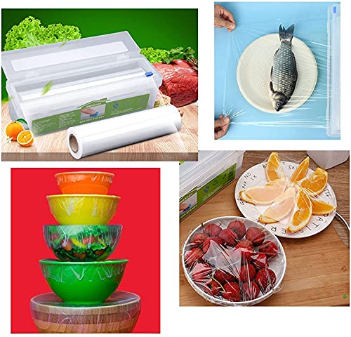 HULPPRE Cling Film,Health-Friendly Food Wrap Roll with Slide Cutter,Food Storage Container,Keep Food Fresh,Support Microwaves,492ft Length,Normally Daily Use for 6 Months/Roll (492ft/with cutter)