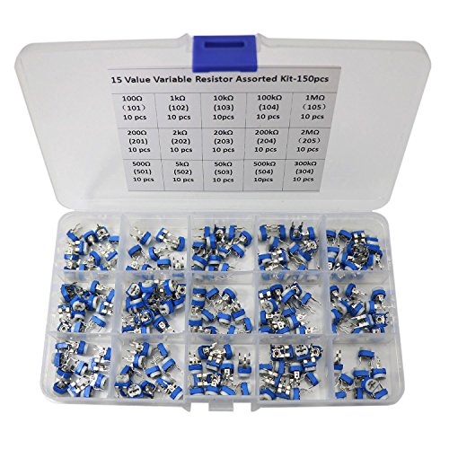 150 Pcs 15 Value 100 ohm- 2M ohm Trimpot Variable Resistor 6mm Potentiometer Assortment Kit