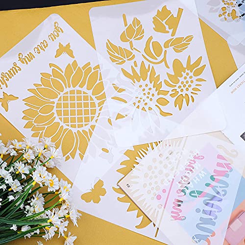 Sunflower Stencil, 11 Pcs A4 Size Reusable Butterfly Sun Flower Stencils for Painting on Wood Canvas Bee Dragonfly Stencil Kit for Drawing on Walls DIY Mylar Template, 8.4 x 11 inch