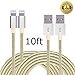 IFaxnn 2pcs 10FT Lightning Cable Popular Nylon Braided Charing Cable Extra Long USB Cord for iphone 6s, 6s plus, 6plus, 6,5s 5c 5,iPad Mini, Air,iPad5,iPod on iOS9.(white+gold).