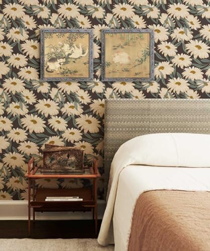 Photo 1 of YXTII 393.7"x17.3" Vintage Floral Peel and Stick Wallpaper Daisy Wallpaper Boho Removable Wallpaper Self Adhesive Wallpaper Floral Contact Paper for Bedroom Bathroom Drawer Cabinets Decor