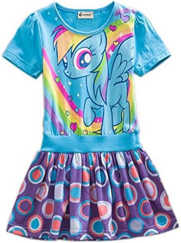 Yuting Girls My Little Pony Dress ,Dot Short Sleeve 3-8y (7/8y, Blue)
