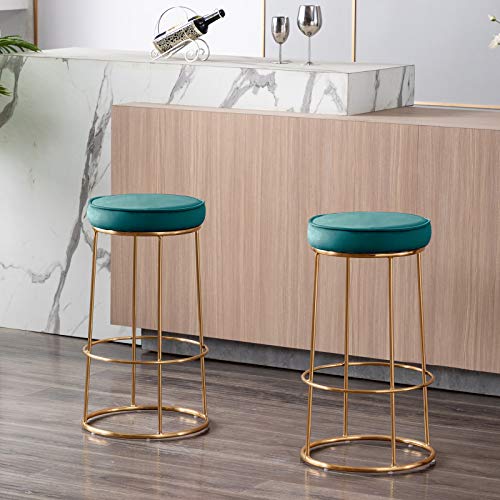Duhome Velvet Bar Stools Set of 2, Gold Bar Stool Kitchen Stool, Modern