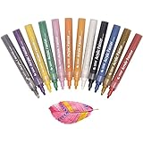 Acrylic Paint Pen for Ceramic Painting, Medium Point Tip Art Permanent Paints Pens For Rock, Glass, Canvas, Photo Album, Fabric, Metal, Porcelain, Wood, Leaf, Christmas Gift DIY Craft Kids,12/Pack