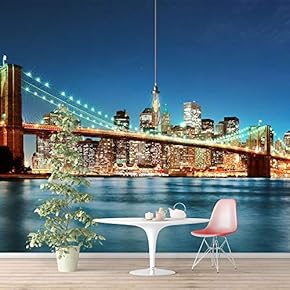Wall Murals for Bedroom Brooklyn Bridgeand Newyork City Large Removable Wallpaper Peel and Stick Wall Stickers - 66x96 inches