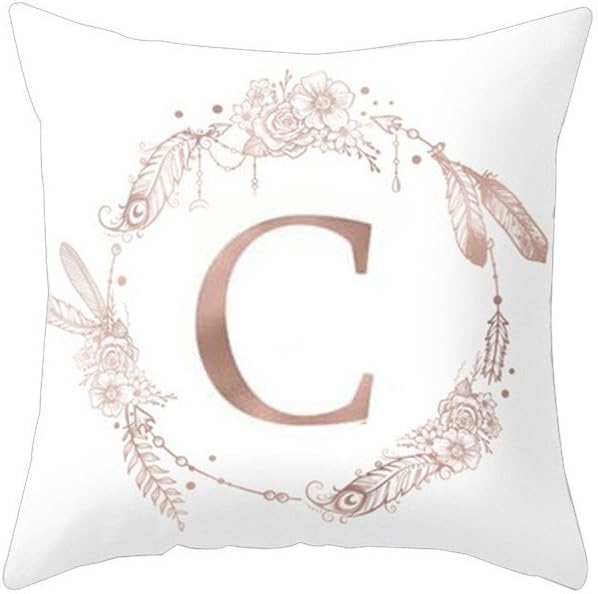 good01 Pink Flower Letter Pattern Throw Pillow Case Sofa Bed Car Cushion Cover size C