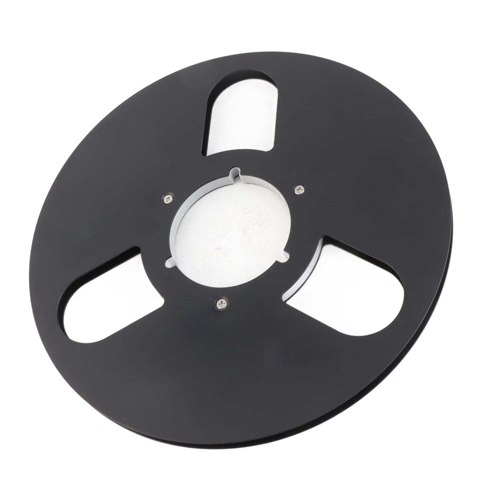 VBESTLIFE 10 Inches Takeup Reel, Open Reel Aluminum Alloy Takeup Reel, 3 Hole Wind Resistance Holes, 1/4 10 Inch Empty Tape Reel for Recording (Black)