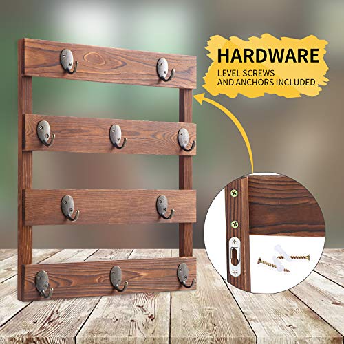 Eurlemd Coffee Mug Holder, Rustic Wooden Mug Rack Wall Mounted, with 10 Hooks for Home Kitchen Display Storage and Collection (Rustic Brown)
