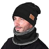 VBIGER Beanie Hat Scarf Set Knit Hat Warm Thick Winter Hat for Men (New Black)