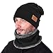 Vbiger Beanie Hat Scarf Set Knit Hat Warm Thick Winter Hat for Men (New Black)