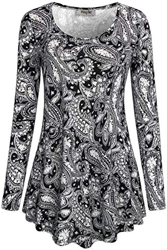 Hibelle Women’s Scoop Neck Long Sleeve Casual Printed Flared Basic Tunic Tops Hibelle Women’s Scoop Neck Long Sleeve Casual Printed Flared Basic Tunic Tops
