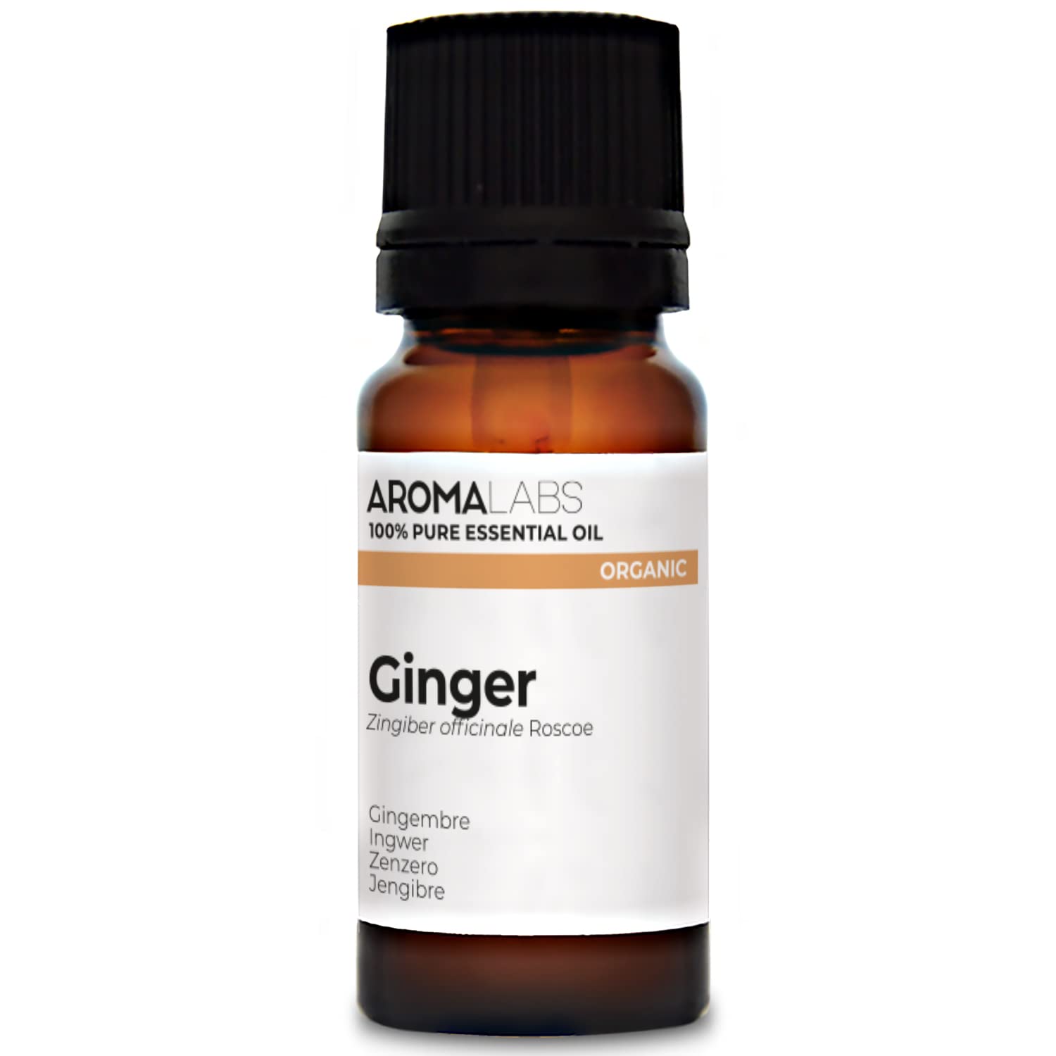 Aroma Labs - Ginger Essential Oil - Ecocert Organic Certification - 100% Pure, Natural, Uncut - Guaranteed Chemotype and Biochemical Composition - Eco-Friendly Packaging Made in France - 10ml