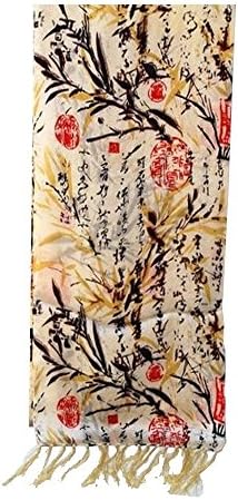 Silk Scarf - Bamboo and Chinese Callegraphy - White