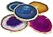 JIC Gem Mixed Color Agate Coasters Set of 4, Dyed Crystal Coaster for Drinks, Geode Coasters with Gold Edge, with Rubber Bumper,Agate Slice Stone Coasters for Coffee Table,Home Decor (3－4