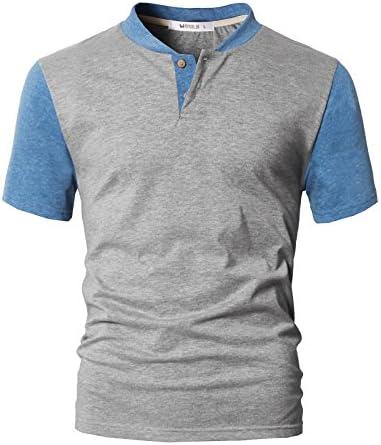 DANDYCLO Men's Henley Shirt Sporty Design Short Sleeve Premium T-Shirt GREYSKYBLUE M