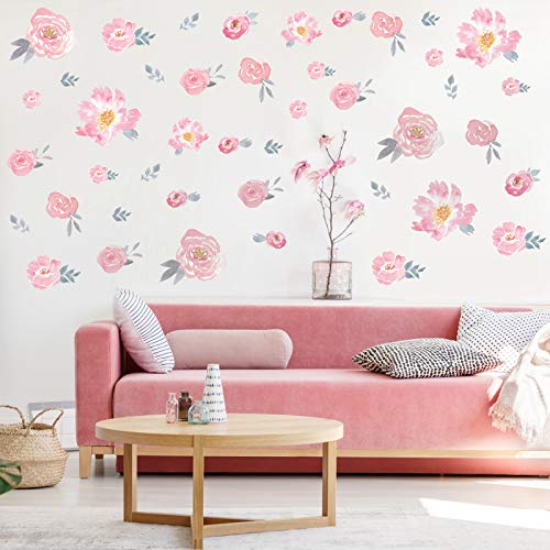 Watercolor Floral Wall Decal Pink Flowers Wall Sticker Wall Decor for