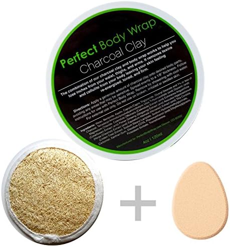 Facial Mask, Bentonite Active Charcoal Clay Face + Body Treatment, Natural Healing, Deep Cleaning, Detoxifying and Rejuvenating. BONUS Sponge Applicator + Loofa Exfoliator